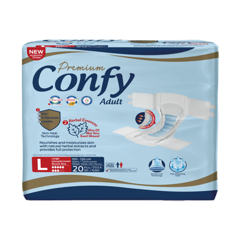 تصویر پوشک چسبی بزرگسال کانفی CONFY سایز L بسته 20 عددی 